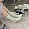 Korean Style Gray Scrunch Socks for Women - Versatile, Ribbed, Color Block, Long JK Design for Spring & Autumn