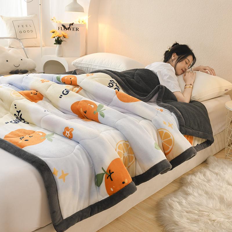 Thick Warm Milk Velvet Winter Blanket for Bed Large Faux Lambswool Weighted Blanket Cartoon Double Sided Plush Quilted Comforter