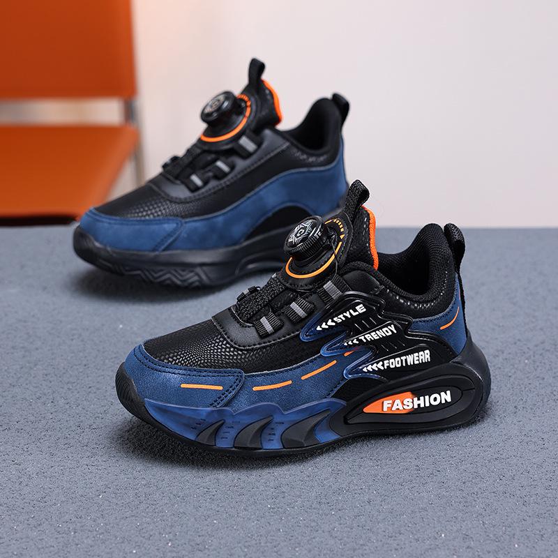 Boys' Waterproof Leather Sports Shoes with Rotating Button for Autumn/Winter 2025 - Ideal for Older Kids