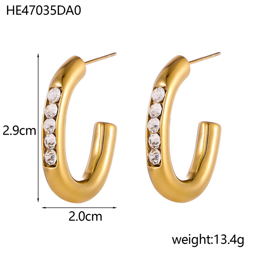 CARLIDANA Vintage and Unique Plain Ring Inlaid with Imitation Pearl Fashion Zircon Jewelry Titanium Steel Gold-plated Earrings