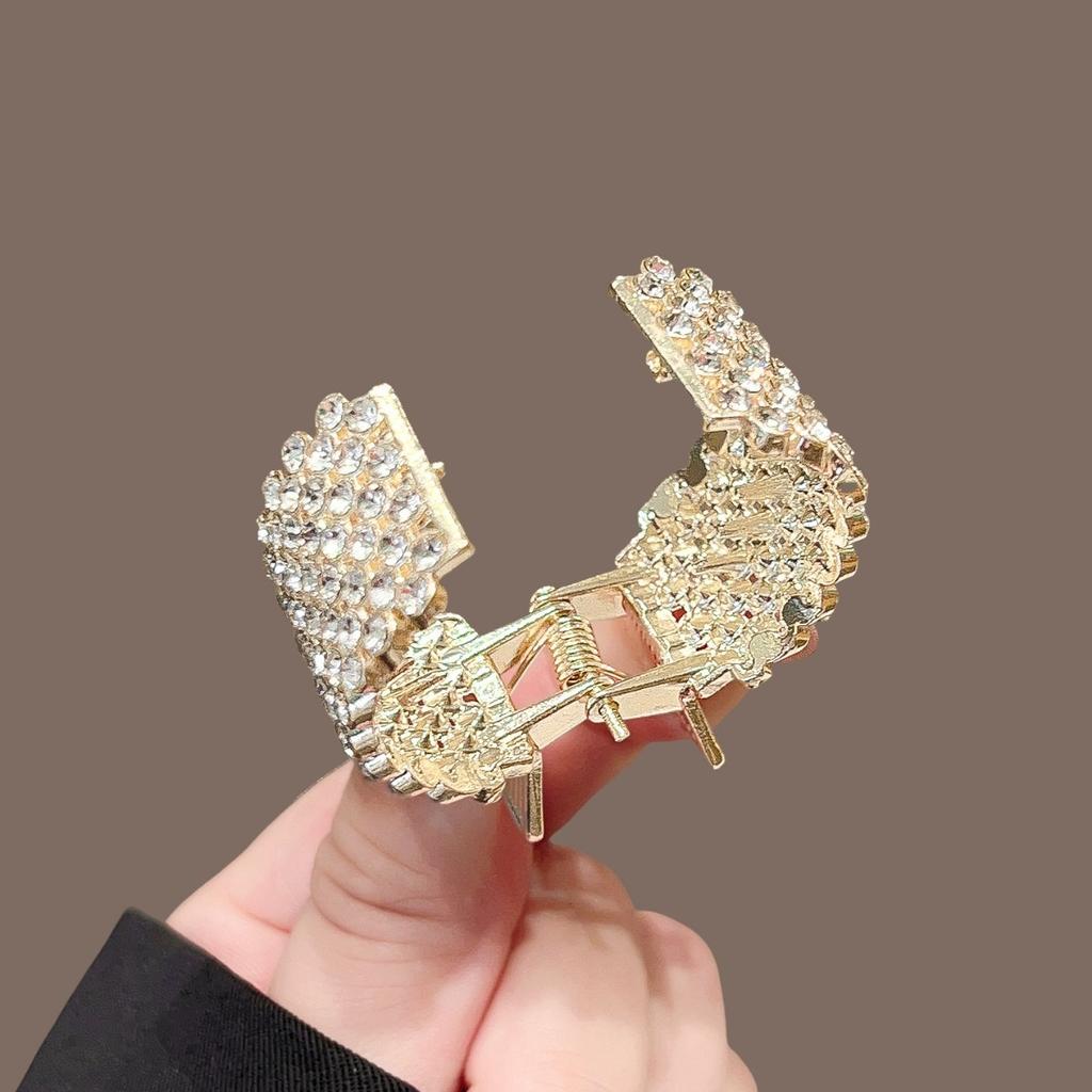 Hoher Pferdeschwanz Voll Diamant Metall Griffklammer Glänzender Diamant Flauschige Haarwurzeln Haifischklemme Party Licht Luxus High-End Haarspange