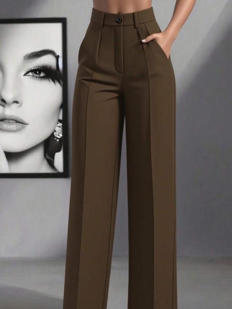 Women's High Waist Solid Color Casual Long Pants with Pockets