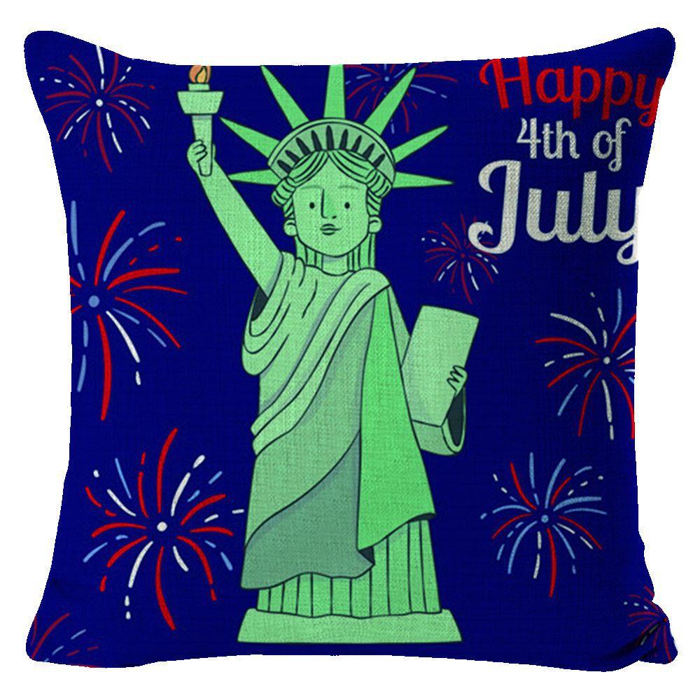 New American Independence Day Pillow Stars and Stripes Cushion Pillow Cover Festive Red and Blue Printed Letters One Piece