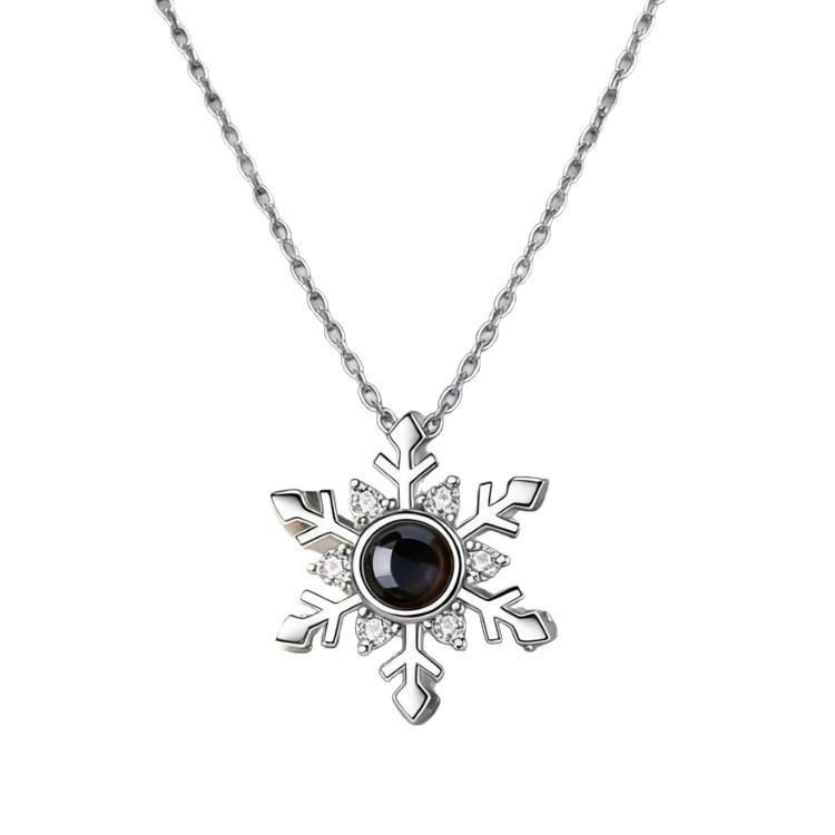 Snowflake Projection Necklace with Diamond Pendant - 100 Languages, Perfect for Mother's or Valentine's Day