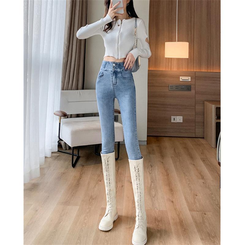 Winter Korean Fashion Skinny Stretch Velvet Thicking Warm Casual Jeans Female High Waist Slim Denim Pencil Pant Streetwear Women