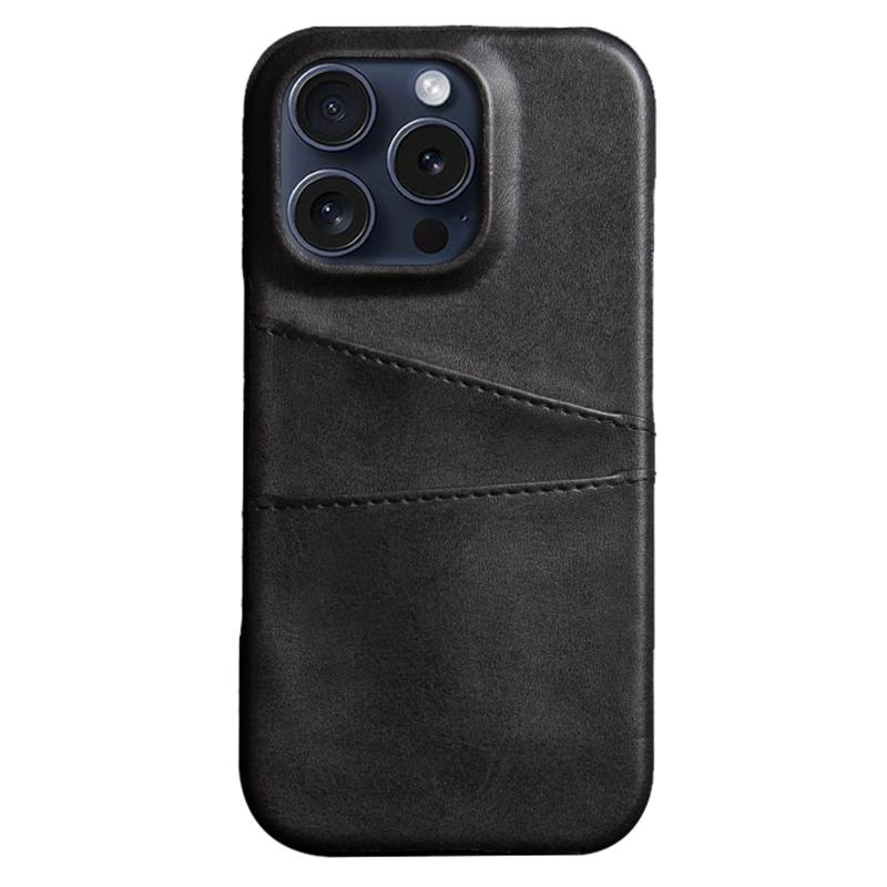 For iPhone 16 Pro Max Case Dual Card Slots Leather Coated PC Hard Phone Cover