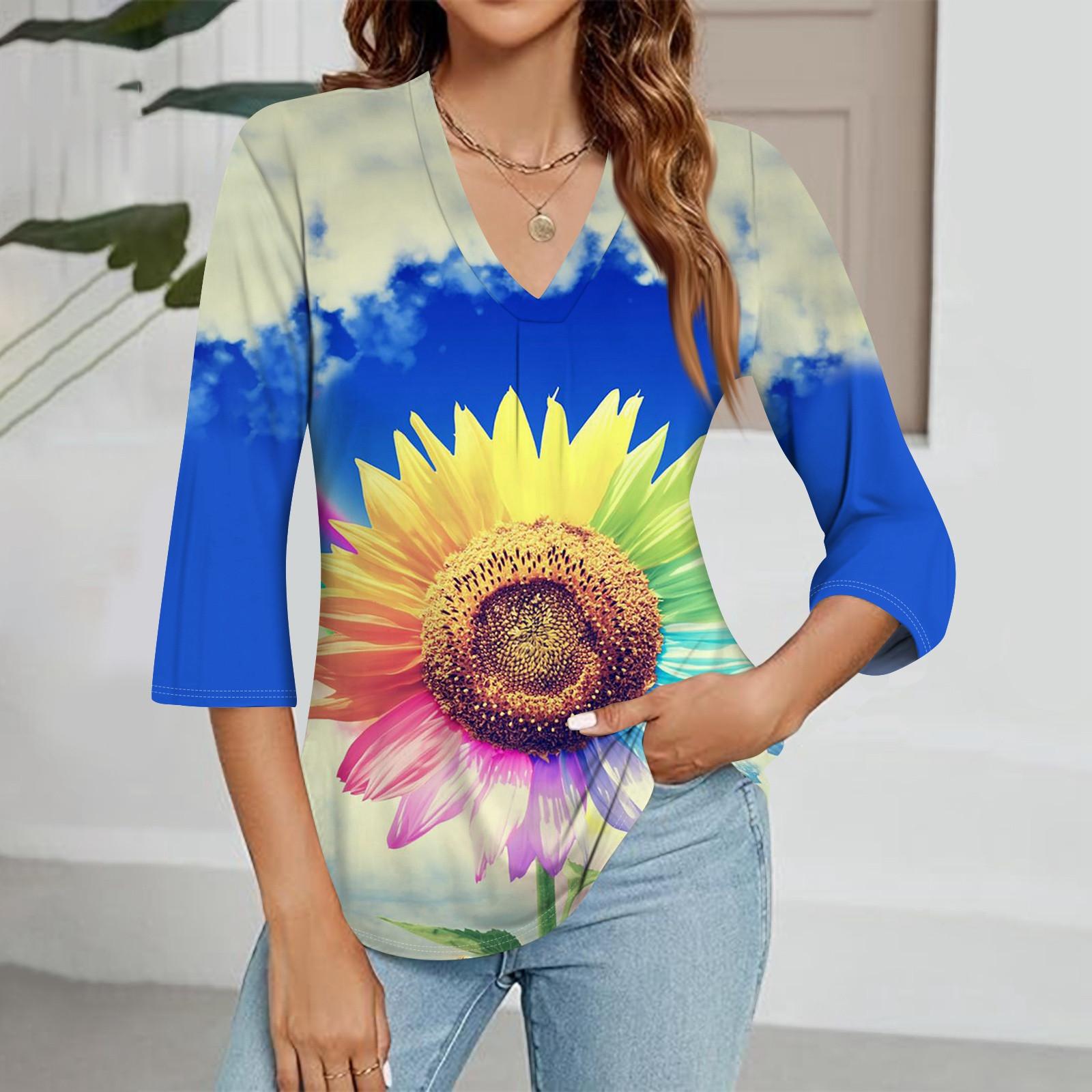 

Модний жіночий топ із градієнтним принтом і рукавом три чверті з V-подібним вирізом M синій