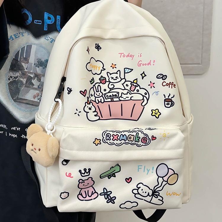 Schoolbag1011 New Junior High School and College School Bag Simple Graffiti Cute Backpack Unisex Large Capacity Backpack Trend