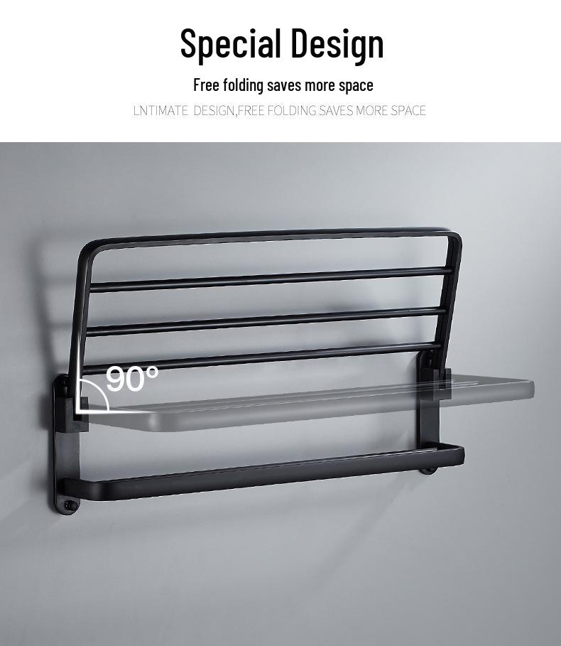 Punch-free Black Aluminum Bathroom Towel Rack and Accessories Set