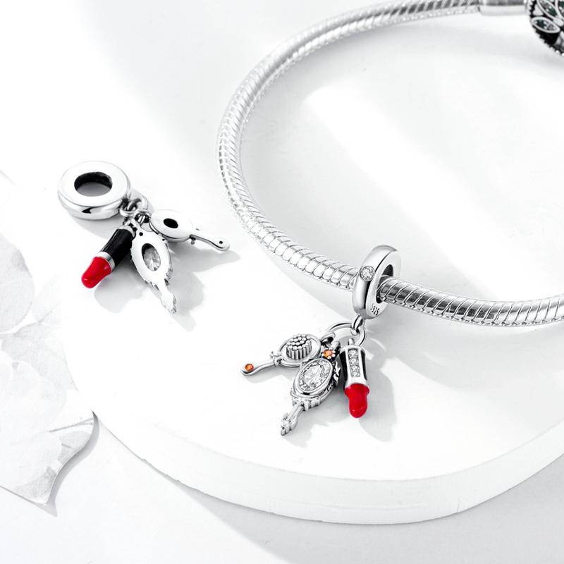 925 Silver Color Fashion High Heels Lipstick Camera Charms Bead Fit 3mm 925 Bracelets DIY Mother's Day Jewelry Gift