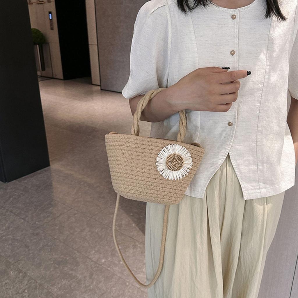 Hand Woven Bag, Eco-friendly, Handbag, Flower Bag, Shoulder Bag, Solid Color, Storage Bag, Vacation Bag, Crossbody Bag