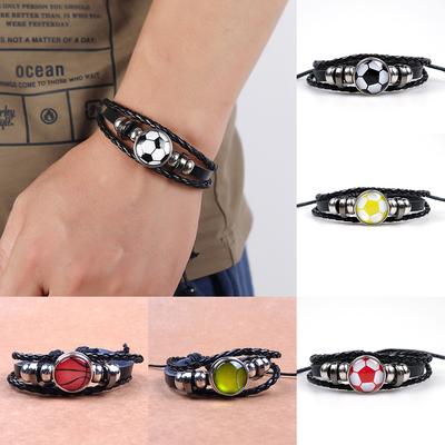 Bracelet Sport Football Mode pour Hommes Soccer Basketball Tennis Charme Bracelet en Cuir Tressé Femmes Chaîne Réglable Bijoux