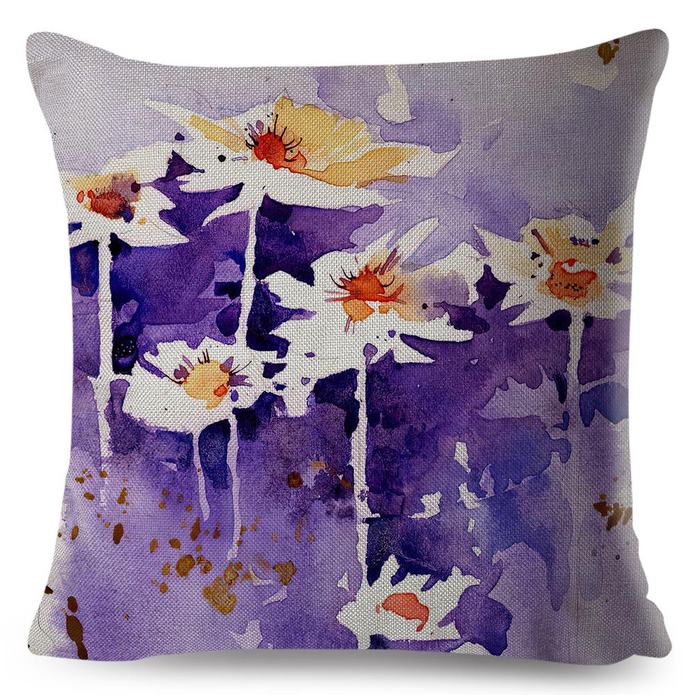 Modern Watercolor Cushion Cover Abstract Floral Painting Design Soft Fabric Study Room Office Home Decor Pillow Case