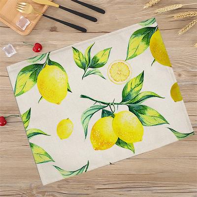 Gelbe Zitronenfrucht Küchen-Tischset Wohnzimmer Ananas Erdbeere Baumwoll-Leinen Esstisch-Matte Untersetzer Schalen-Matten