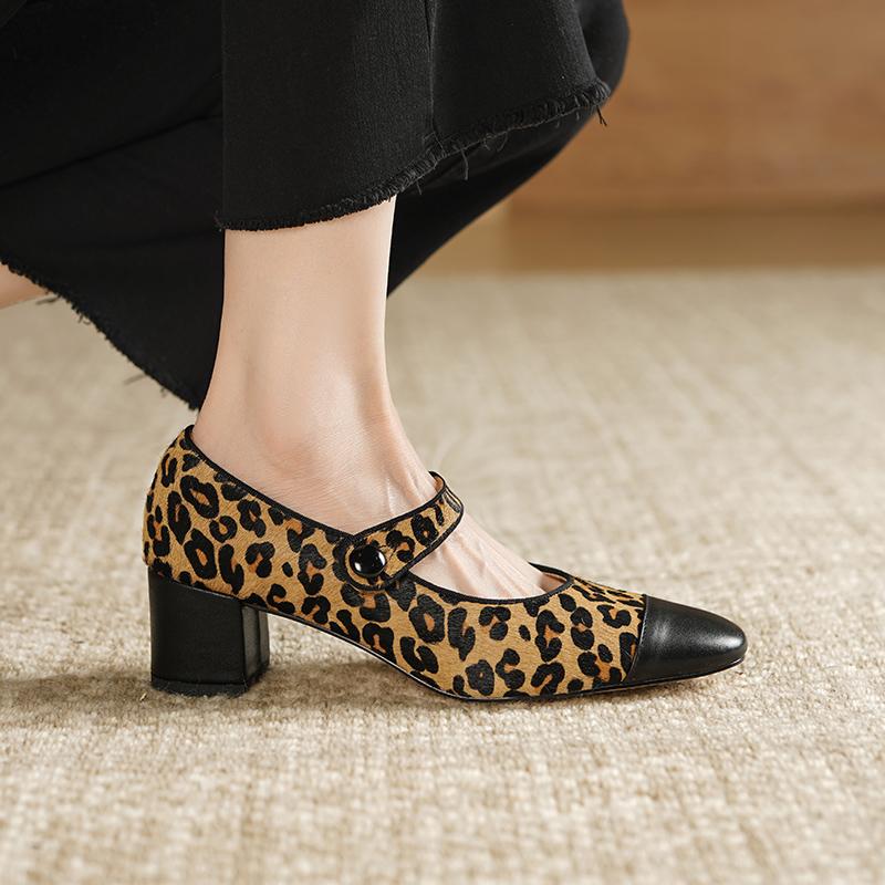 Fashion 2025 New Spring Women Pumps Round Toe Chunky Heel Shoes Genuine Leather Shoes for Women Mary Janes Ladies Shoes Retro
