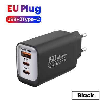 150W Super Fast USB Type C Charger Dual PD QC3.0 3 Port EU/US/UK Plug Wall Adapter for iPhone Samsung Xiaomi Phone USB C Charger