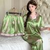 Fashion New Chinese Retro Ice Silk Pajamas Women'S Autumn Long-Sleeved Suit High-End Silk Loungewear Suit