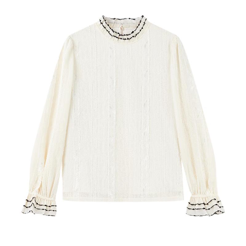 

Elegant Embroidered Ruffle Lace Blouse S