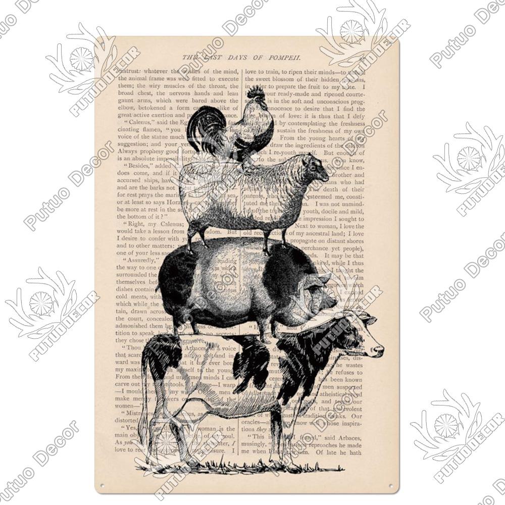 Putuo Decor Farm Tin Sign Milk Vintage Tin Sign Plaque Metal Plate Retro Poster for Farmhouse Cow Pig Wall Stickers Art Decor