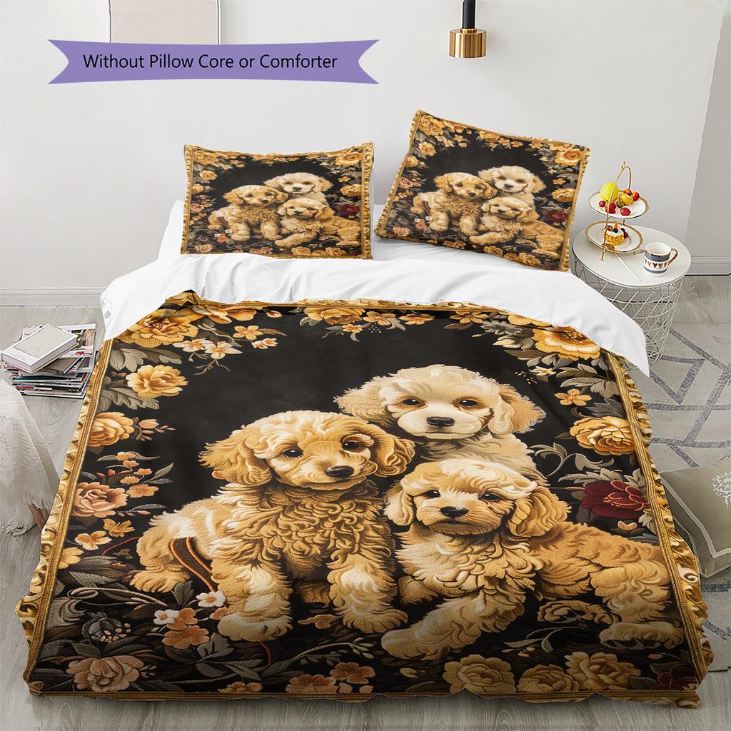 Cute Puppy Dogs Pattern Bedding Quilt Set Quilt Cover Pillowcase Home Decoration Birthday Gift (1 * Duvet Cover + 2 * Pillowcase, Without Core)