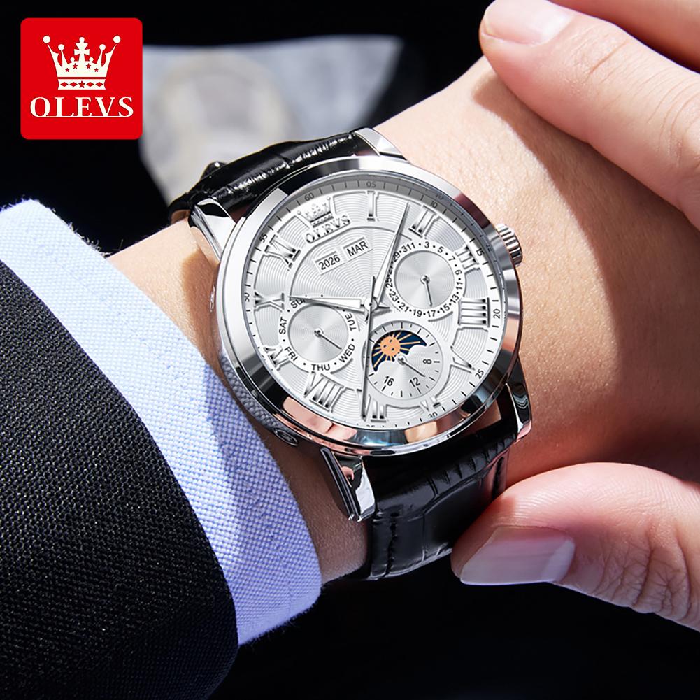 OLEVS Automatic Man Watch Original Luxury Brand Moon Phase Perpetual Calendar Business Mechanical Wristwatches For Men New 6785