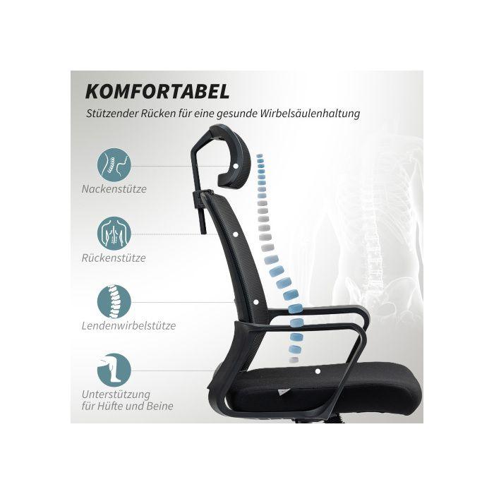 Chaise de bureau - MUVOE - Noir - Accoudoirs - Appui-tête réglable - Pivotante 360°