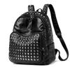 Punk Style Rivet Damen Rucksack 2025 Winter Neue Hochwertige Weiche Leder Freizeit Reise Große Kapazität Schultaschen Für Teenager Mädchen Schwarz Mochila