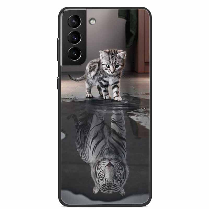 For Samsung S22 Case Wolf Lion Cat Black Silicone Soft Back Cover Case For Samsung Galaxy S21 FE S22 Ultra Phone Case S 22 Funda