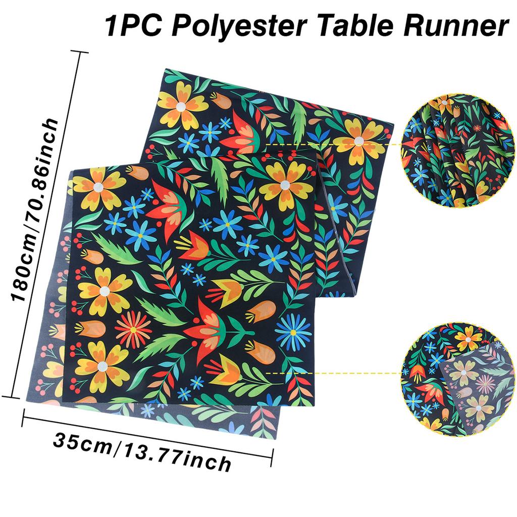 Colorful Flowers Table Runner Mexican Fiesta Day of The Dead Linen Table Runners Kitchen Table Decoration Banquet Party Decor