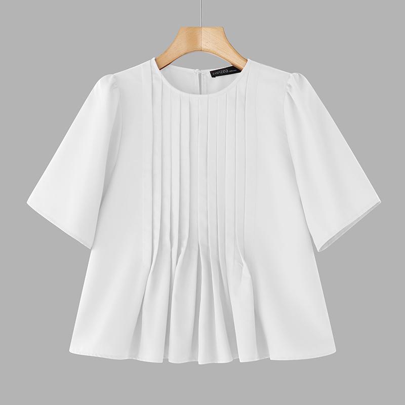 

ZANZEA Женская повседневная свободная блузка с круглым вырезом и короткими рукавами 4XL белый