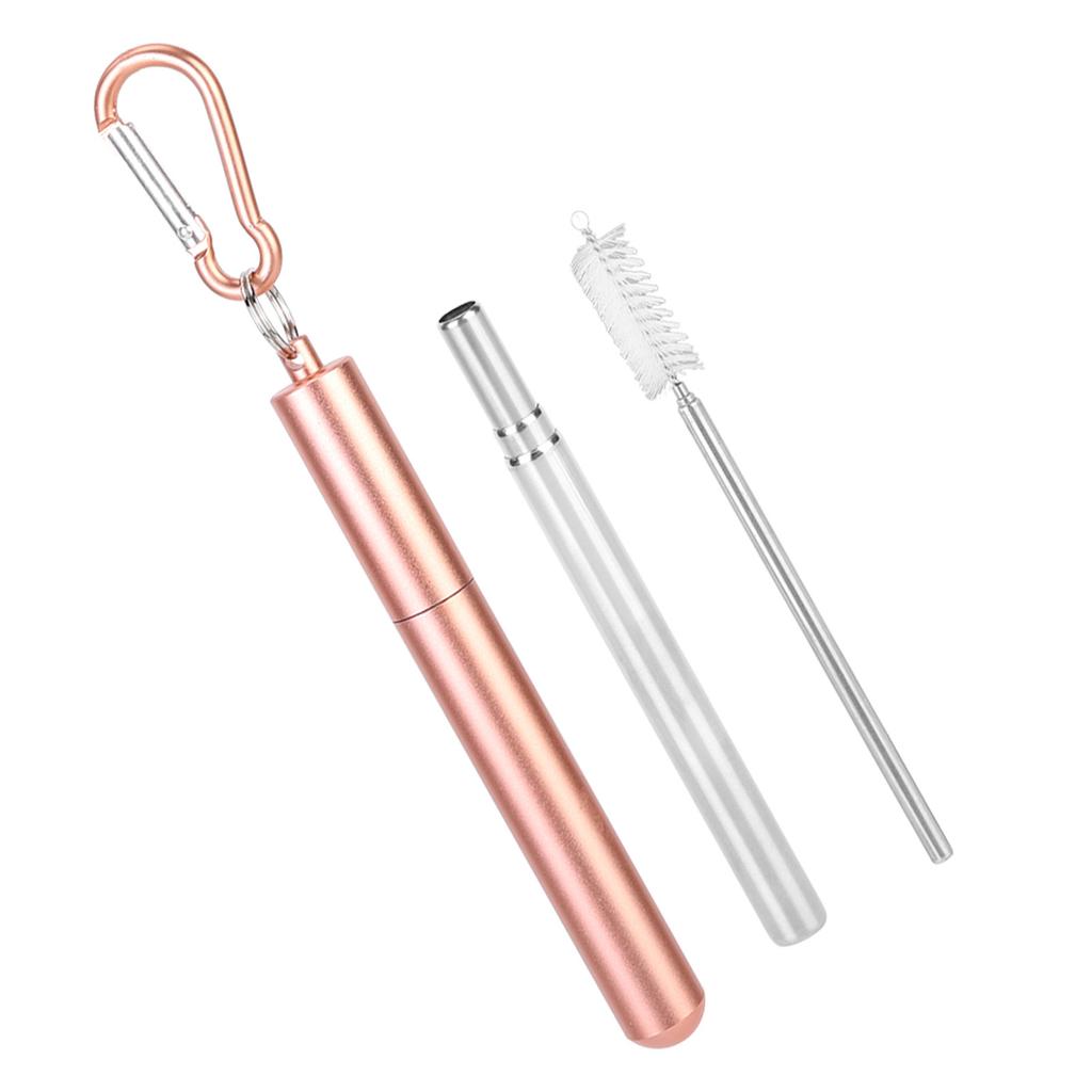 Portable Stainless Steel Telescopic Reusable Straw with Cleaning Brush for Drinking Coffee Milk