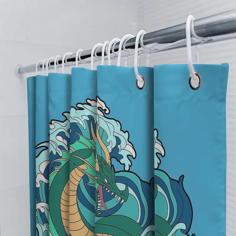 Dragon Shower Curtain Fantasy Mythical Creature Bathroom Decor Japanese Art Home Decor Vivid Print Waterproof Backdrop