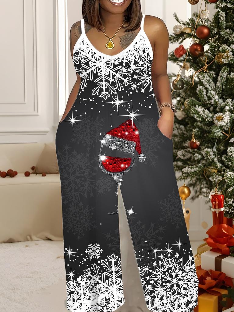 Women's Fashion Jumpsuit, Plus Size Clothing Daily Casual Fashion Wear, Graphic Christmas Printing Design, Party Parties, Christmas Clothing