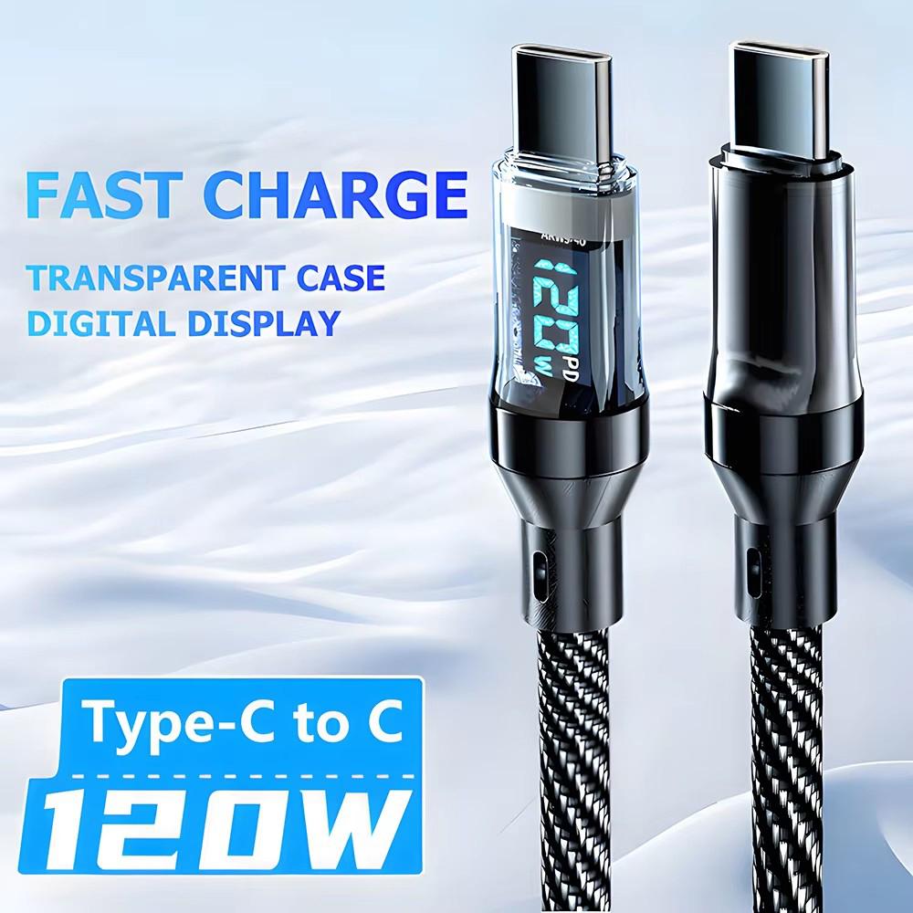 120W USB To Type-C Cable Phone Fast Charging Cable LED Display Type C To Type C Data Cord For Samsung Xiaomi Charger Accessories