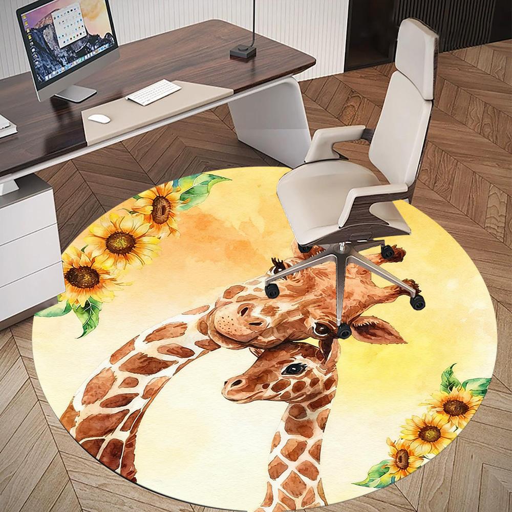 1pc Giraffe Sunflower Round Chair mat office Area Rug - Non-Slip, Floor Mat for Office, Bedroom, and Indoor Decor p127284