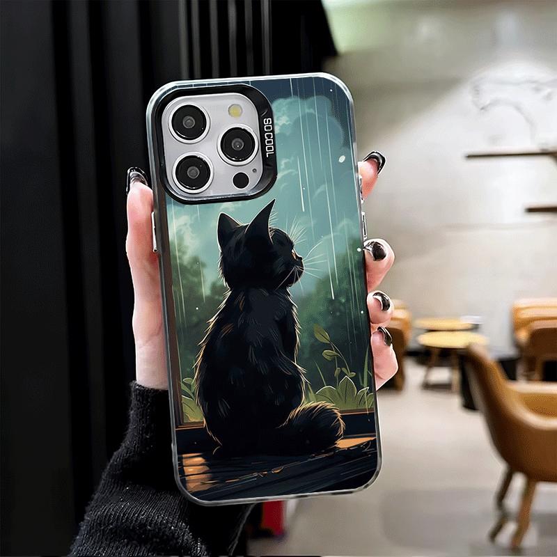 Healing Sense Cat Rain Soft Phone Case for iPhone 15 16 17 Pro Max 17Air 16E 14 Plus 13 12 Mini Shockproof Cover Back Shell