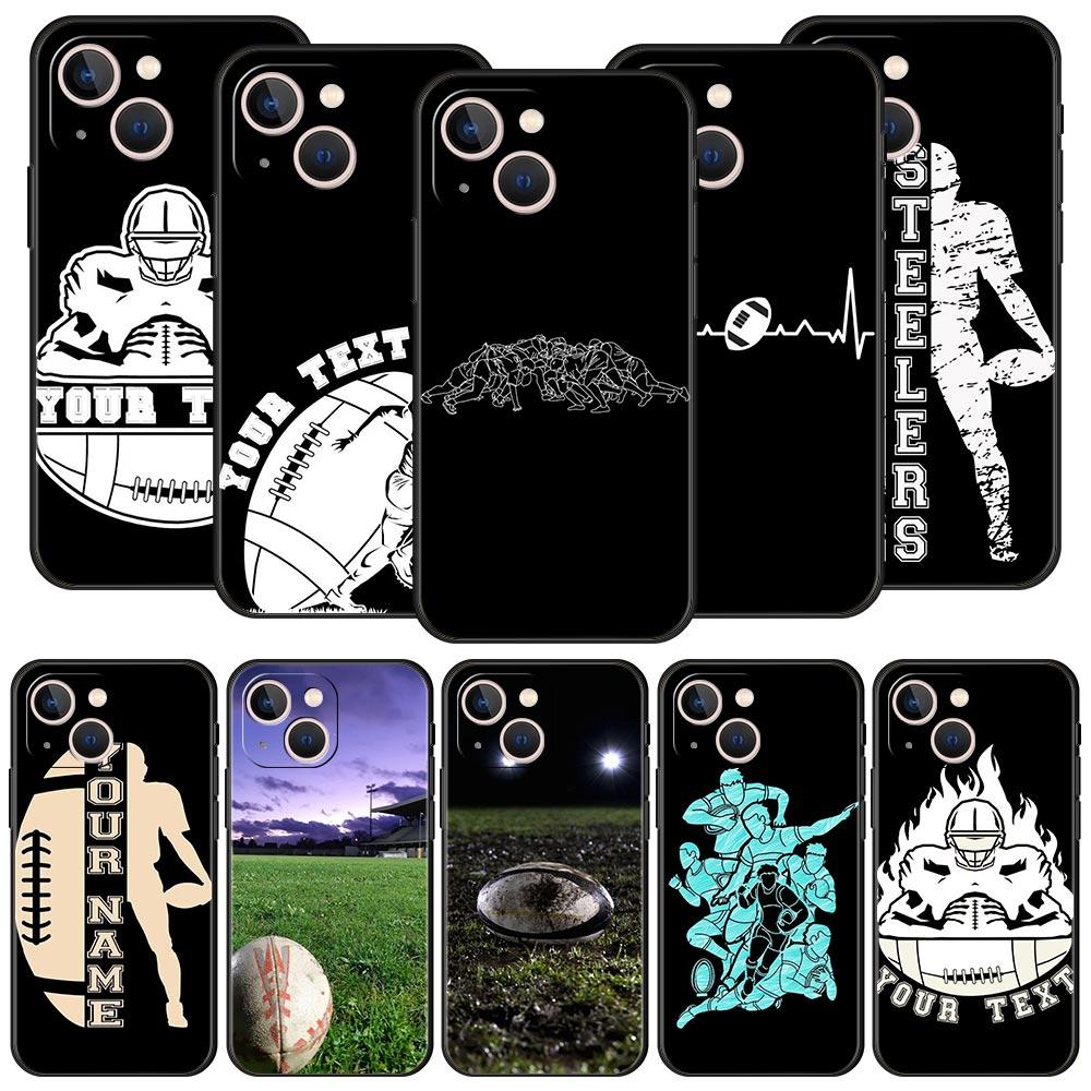 Rugby Ball Luxury Phone Case For iPhone 13 15 14 12 Mini 11 Pro MAX XR X SE XS 7 8 Plus Silicone Black Protection Cover