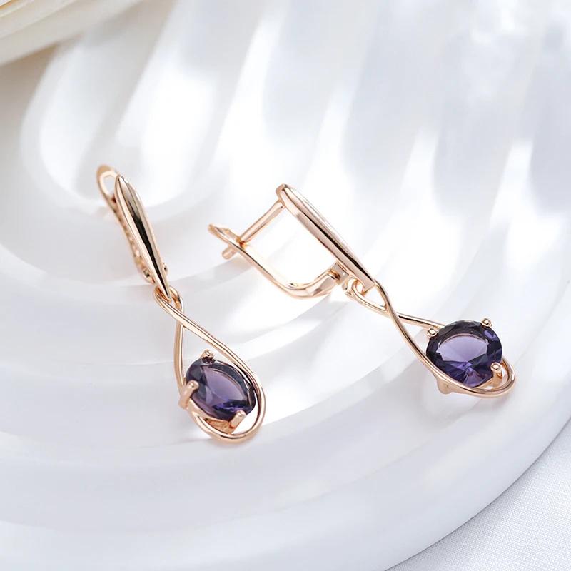 Purple Zircon Crossing Style Pendant Earrings for Women Trendy Golden Light Luxury Jewelry Keep Color