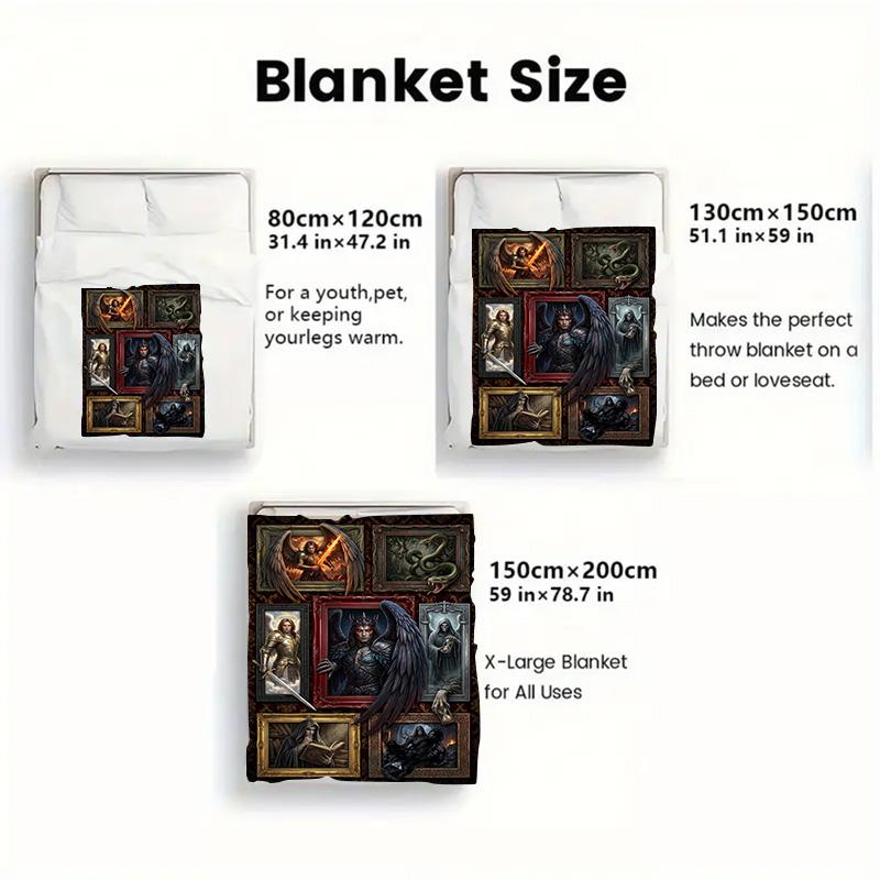 Dark Fantasy Figures 2D Flat Pattern Flannel Blanket, High Quality All Seasons, Home Decor, Warmth and Comfort, Perfect for Christmas Gifts.