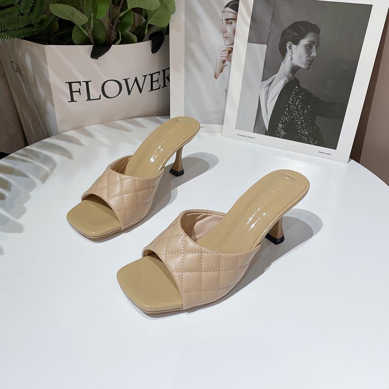 Fashion 2025 Design Women Slippers Elegant Square Sandaly Toe Thin High Heels Summer Outdoor Beach Shoes Gladiator 6.5CM  Ladies Sandals