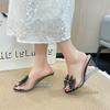 Sandals 2024 Summer Crystal Heel High Heels Bow Sandals High Stiletto Slippers Women's Small Fragrant Style Women's Shoes New