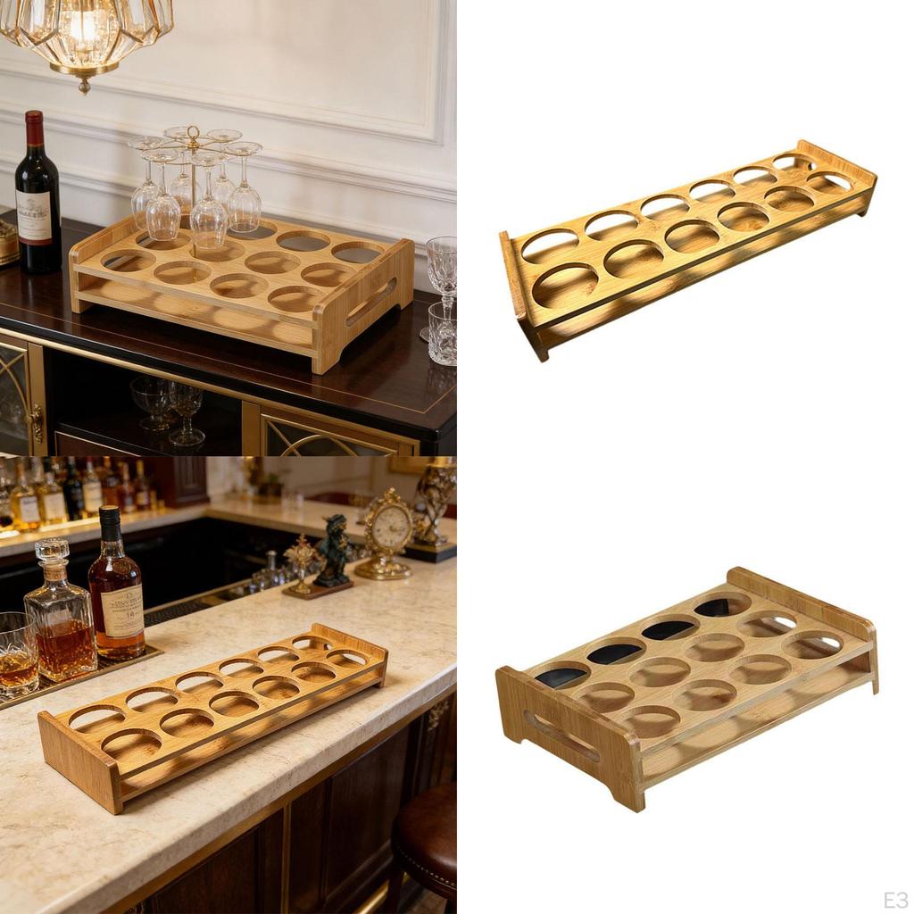 Compact Bamboo Glass Organizer Tray with 12 Holes for Serving Glasses, Ideal Parties And Hotels.