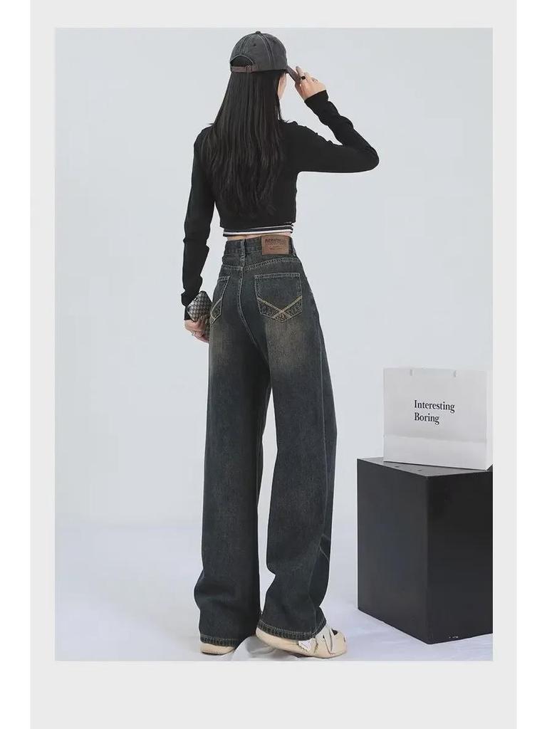 Vintage High-Waist Wide-Leg Retro Jeans for Women - Spring & Autumn Style