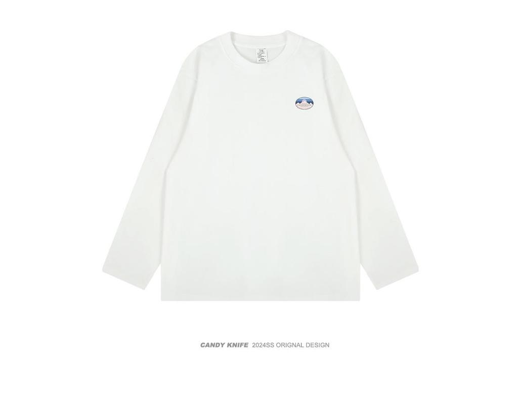 Unisex Retro Hong Kong Style Minimalist Logo Long Sleeve Cotton T-Shirt