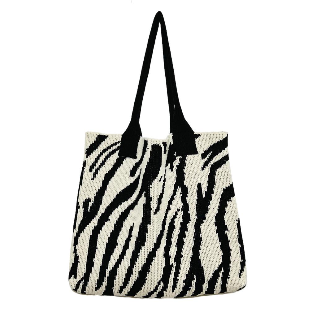 2022 Vintage Striped Knit Shoulder Tote - Large Capacity Fashion Bag for Women