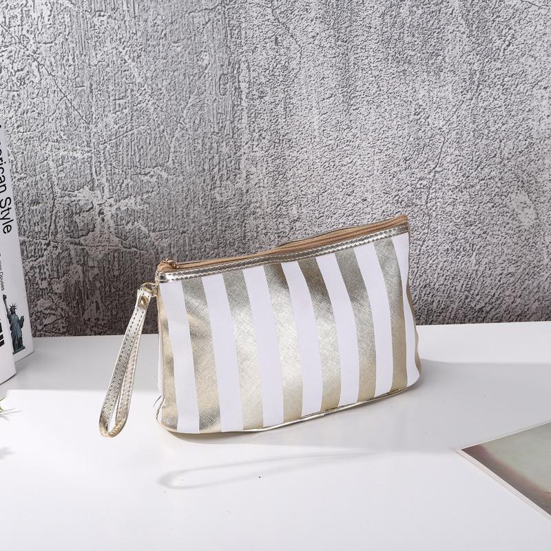 

Portable Striped Makeup Bag Small Size Gold Edge Handbag Mini Soft Travel Outdoor Cosmetic Storage Bags Women s Bag белый