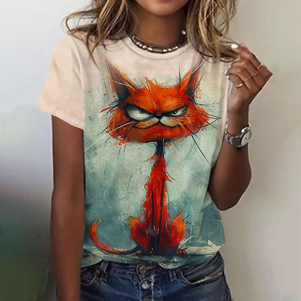 Fashion Animal Graphic Women's T-Shirt Funny Kawaii Animal Print T-Shirt Causal O-Neck Short Sleeve Tops Summer Woman Clothing