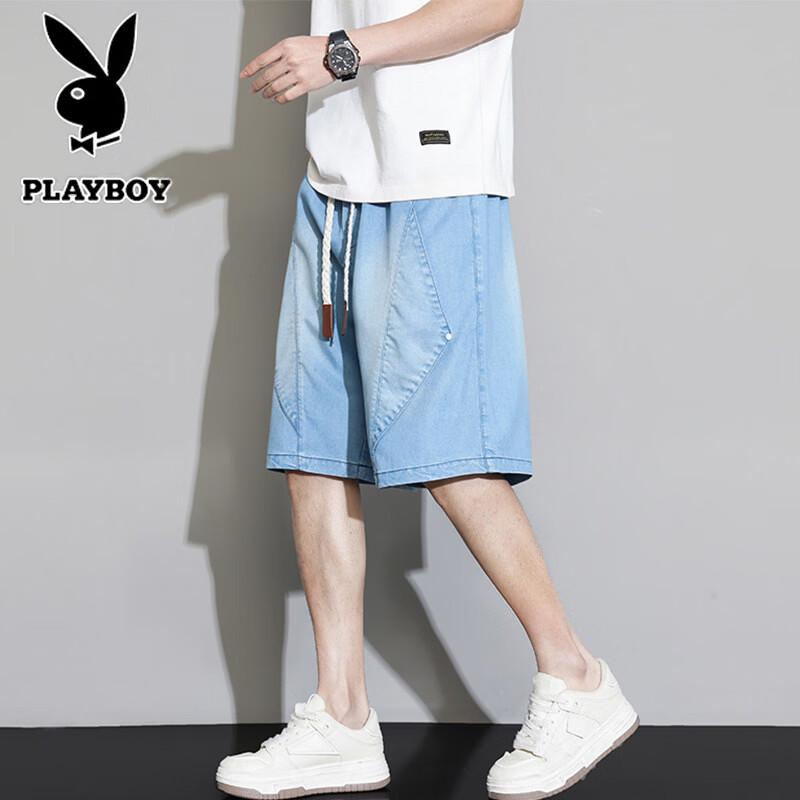 PLAYBOY Men s Casual Lyocell Blend Denim Shorts M