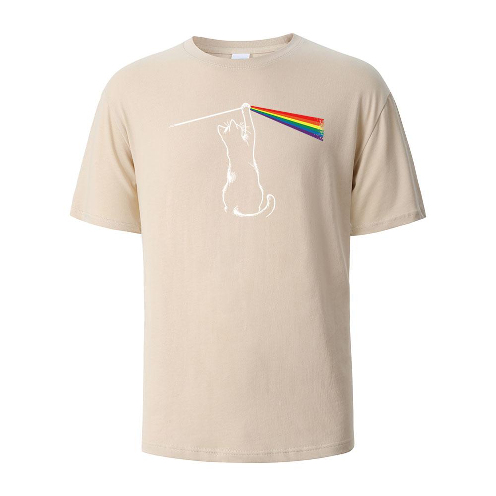 25 New Cat Light Simplicity Printed Men's Crew Neck T-Shirt Summer Cotton Breathable Comfort Top Large Size Street Short Sleeves