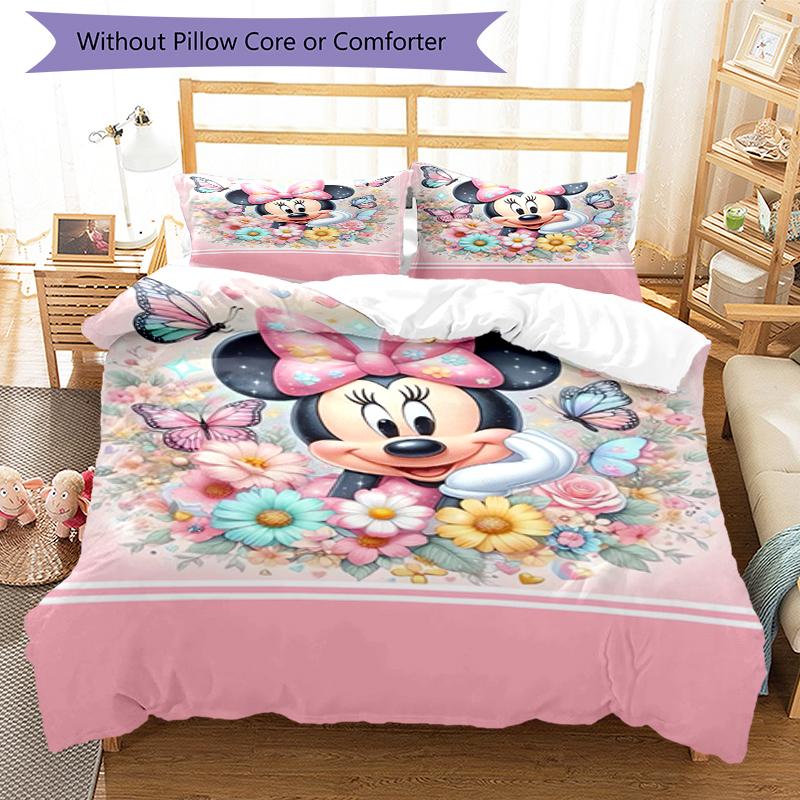 3pcs Minnie Bedding Set Duvet Cover Closure Includes 1 Duvet Cover & 2 Pillowcases, Soft and Comfortable for All Seasons.